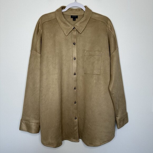 J Jill Button Up Shacket Jacket 3X Wearever Collection Faux Suede Tan - Picture 1 of 12